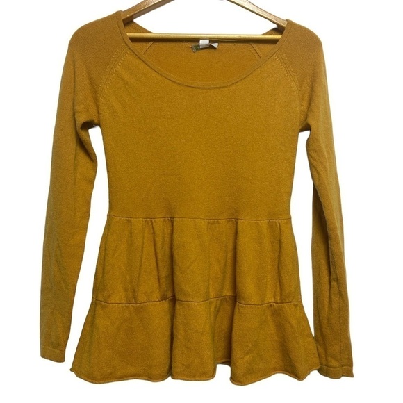 GARNET HILL YELLOW MUSTARD Long Sleeve tiered Tunic Top 100% Cashmere Size S - Picture 1 of 6